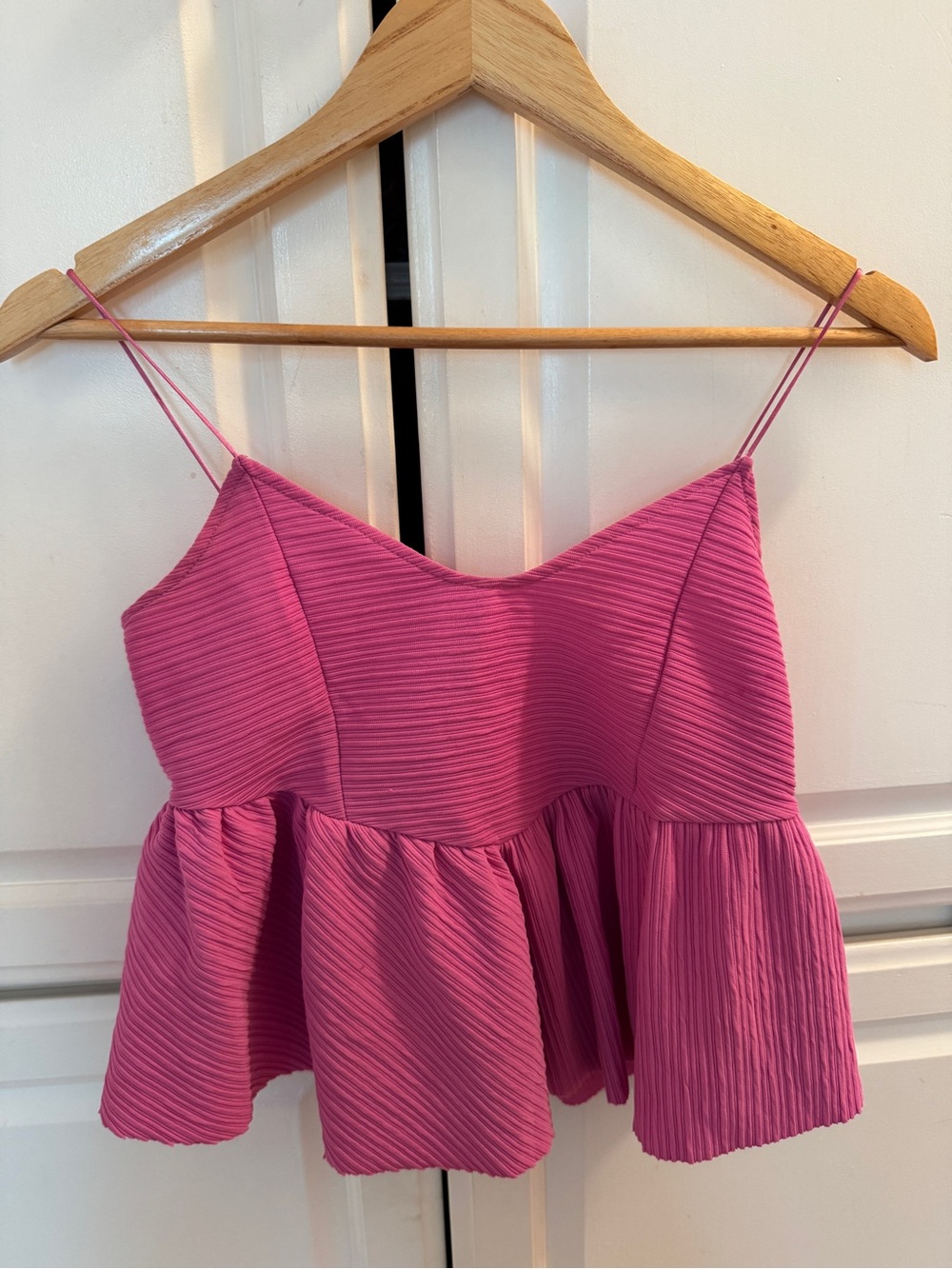 Zara Women’s Pink Ribbed Peplum Cami Top